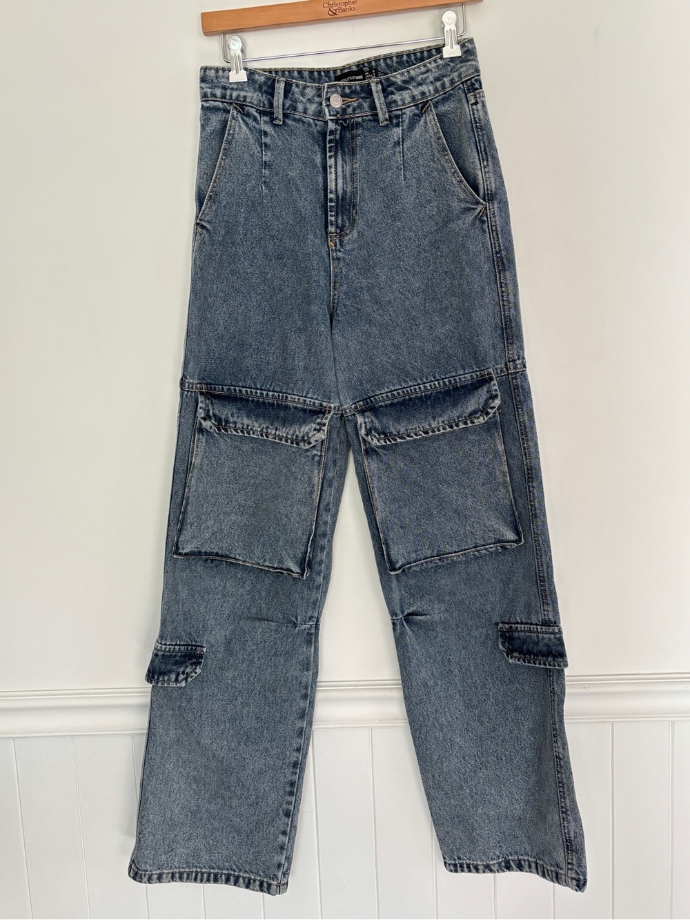 Pretty Little Thing Cargo Baggy Wide Leg Jeans US Size 4 Y2K 90s